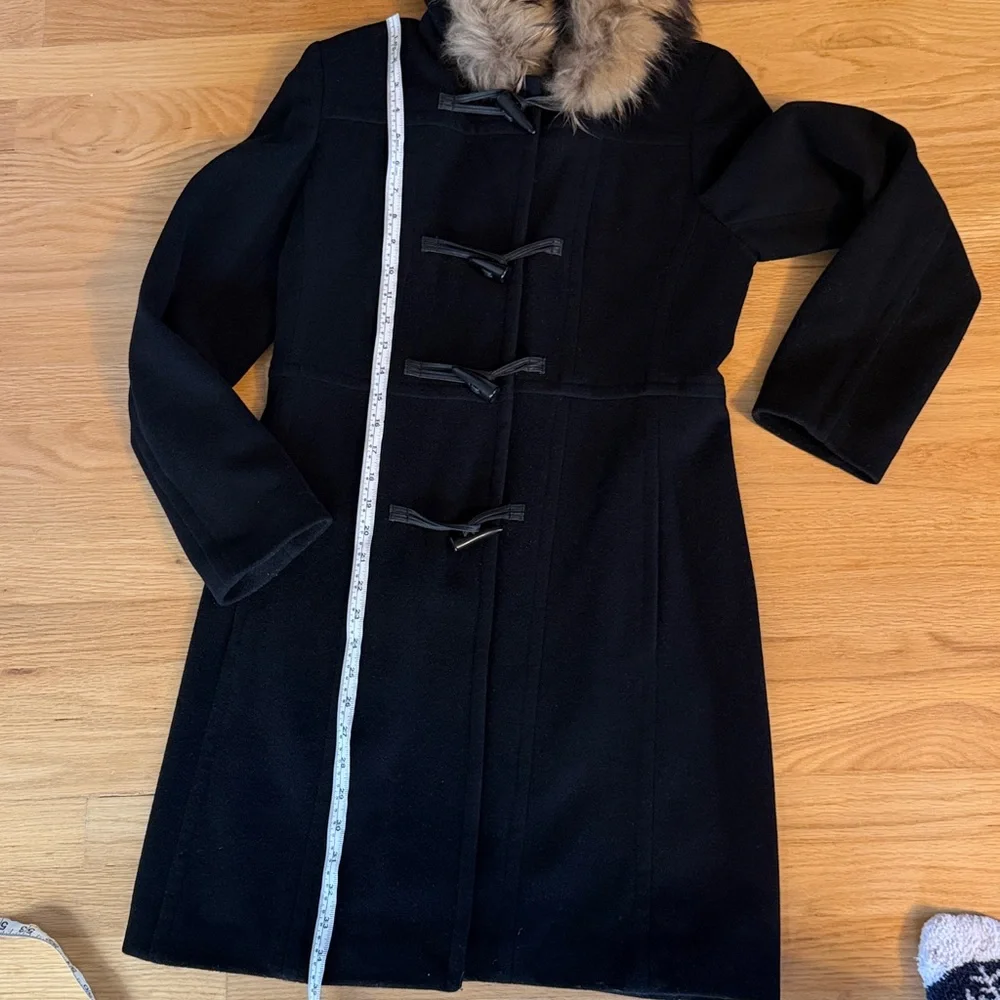 Marc NY by Andrew Marc Black Wool/Cashmere Coat with Genuine Fur Hood, Size 4 - Picture 6 of 15